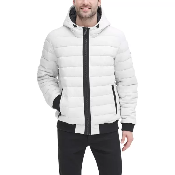 DKNY Mens Quilted Performance Hooded Bomber JacketIce Matte Stretch