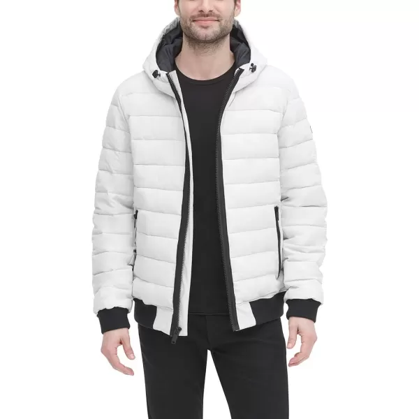 DKNY Mens Quilted Performance Hooded Bomber JacketIce Matte Stretch