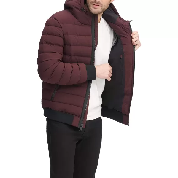 DKNY Mens Quilted Performance Hooded Bomber JacketOxblood Matte Stretch