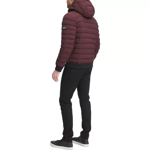 DKNY Mens Quilted Performance Hooded Bomber JacketOxblood Matte Stretch