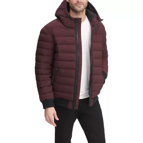 DKNY Mens Quilted Performance Hooded Bomber JacketOxblood Matte Stretch