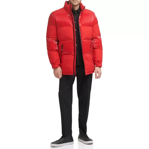 DKNY Mens Quilted Walking Fashion PufferShiny Red