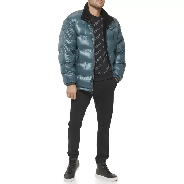DKNY Mens Reversible Sherpa Puffer JacketTeal