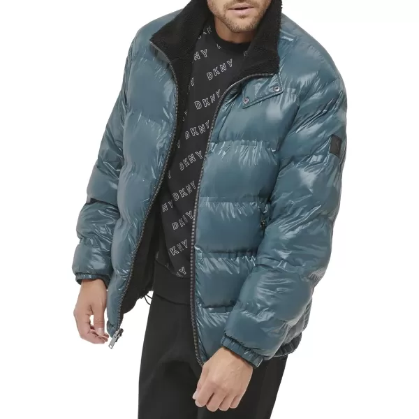 DKNY Mens Reversible Sherpa Puffer JacketTeal