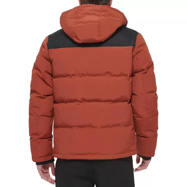 DKNY Mens Shawn Quilted Mixed Media Hooded Puffer JacketArabian Spice