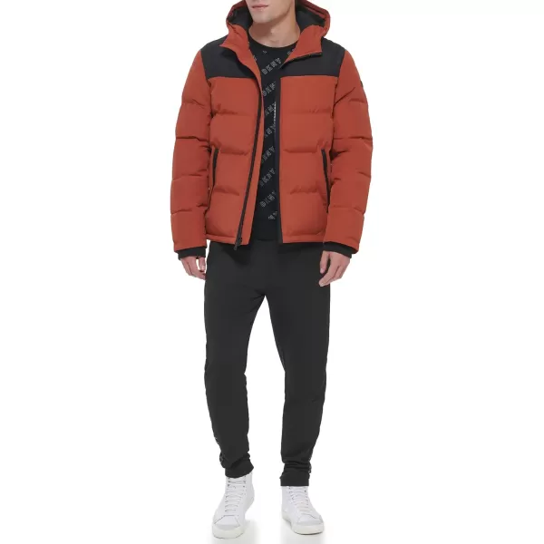 DKNY Mens Shawn Quilted Mixed Media Hooded Puffer JacketArabian Spice