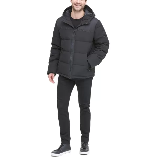 DKNY Mens Shawn Quilted Mixed Media Hooded Puffer JacketBlack