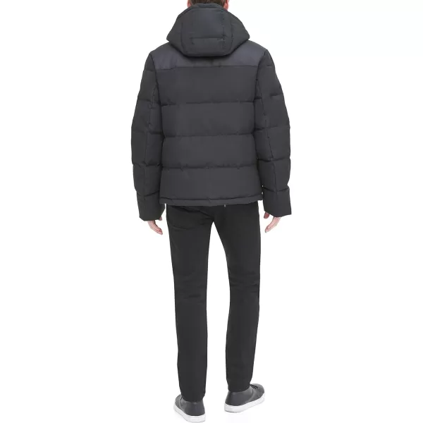 DKNY Mens Shawn Quilted Mixed Media Hooded Puffer JacketBlack