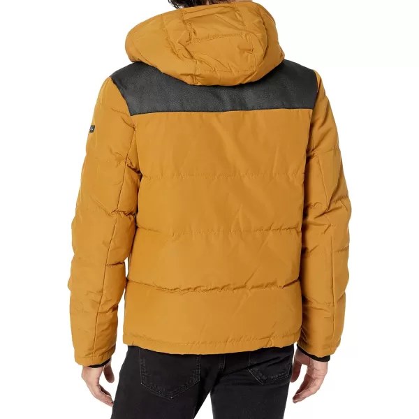 DKNY Mens Shawn Quilted Mixed Media Hooded Puffer JacketGold