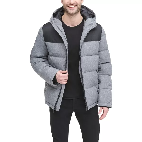 DKNY Mens Shawn Quilted Mixed Media Hooded Puffer JacketHeather Grey