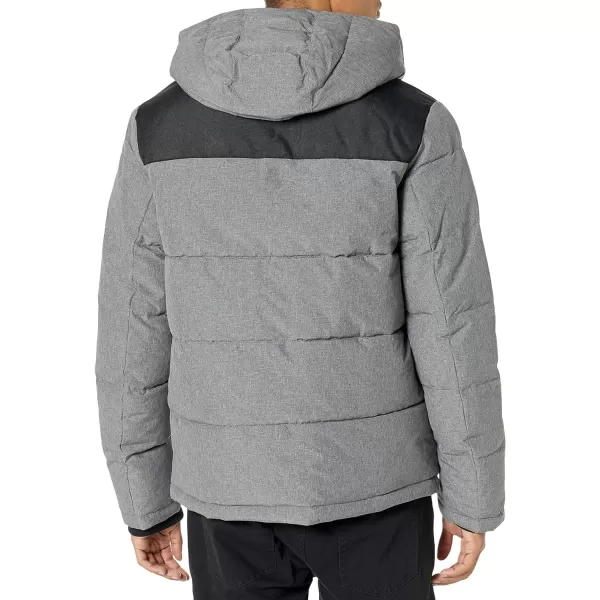 DKNY Mens Shawn Quilted Mixed Media Hooded Puffer JacketHeather Grey