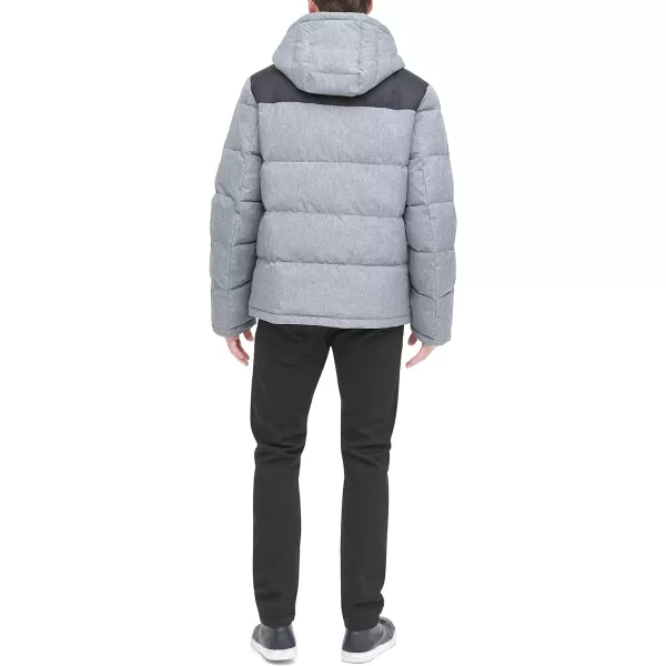 DKNY Mens Shawn Quilted Mixed Media Hooded Puffer JacketHeather Grey