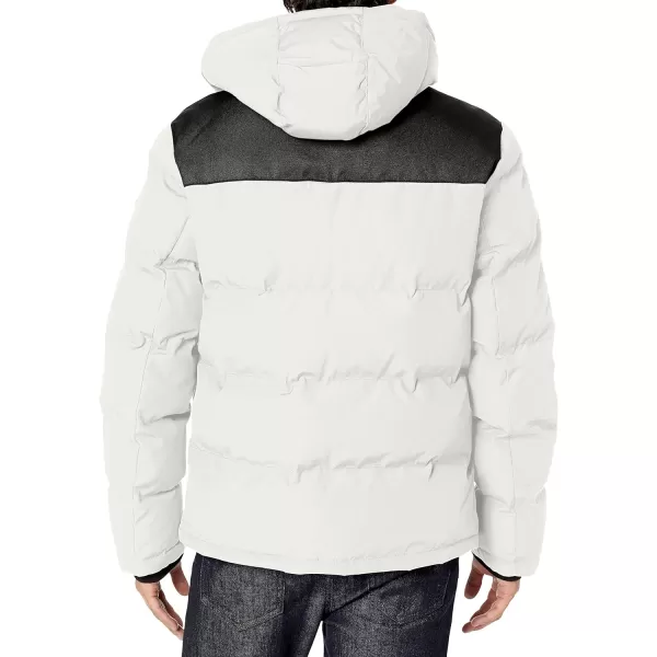 DKNY Mens Shawn Quilted Mixed Media Hooded Puffer JacketIce