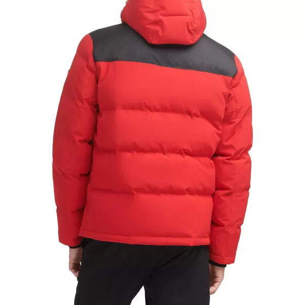 DKNY Mens Shawn Quilted Mixed Media Hooded Puffer JacketRed