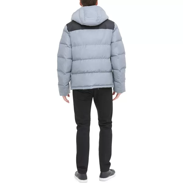 DKNY Mens Shawn Quilted Mixed Media Hooded Puffer JacketReflective