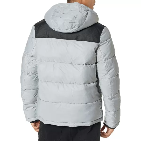 DKNY Mens Shawn Quilted Mixed Media Hooded Puffer JacketReflective