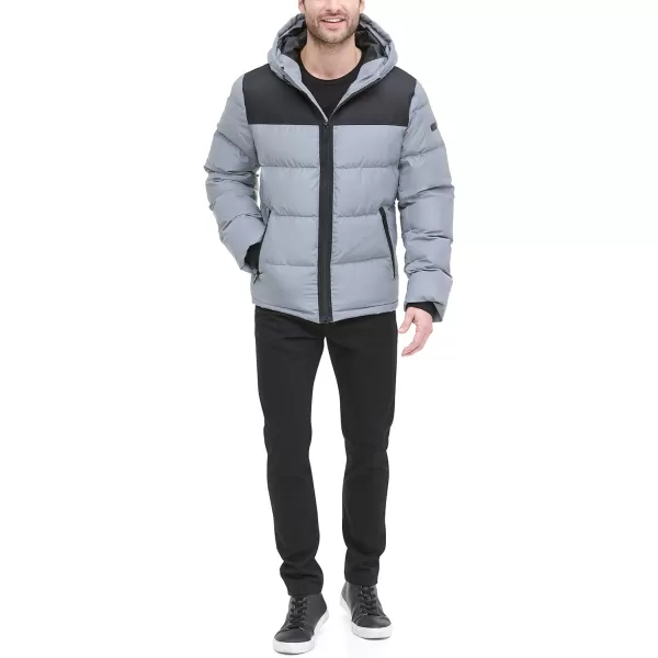 DKNY Mens Shawn Quilted Mixed Media Hooded Puffer JacketReflective