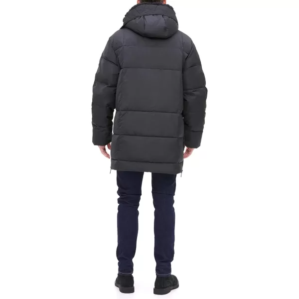 DKNY Mens Ultra Loft Full Length Quilted Parka with Sherpa Lined HoodBlack