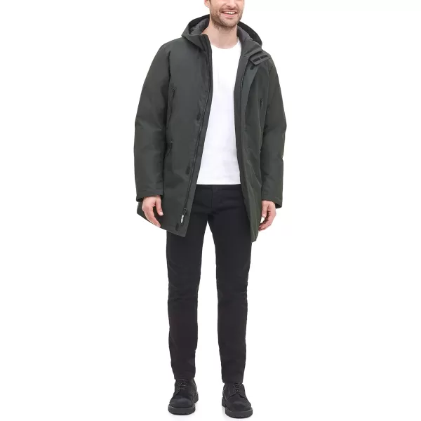 DKNY Mens Water Resistant Hooded Logo Parka JacketDark Olive