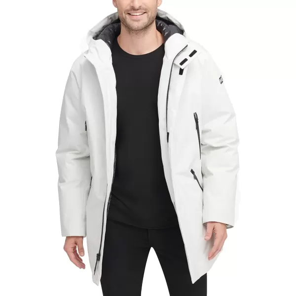 DKNY Mens Water Resistant Hooded Logo Parka JacketIce