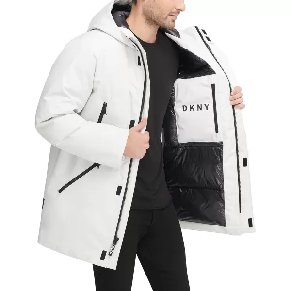 DKNY Mens Water Resistant Hooded Logo Parka JacketIce