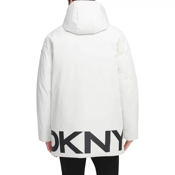 DKNY Mens Water Resistant Hooded Logo Parka JacketIce