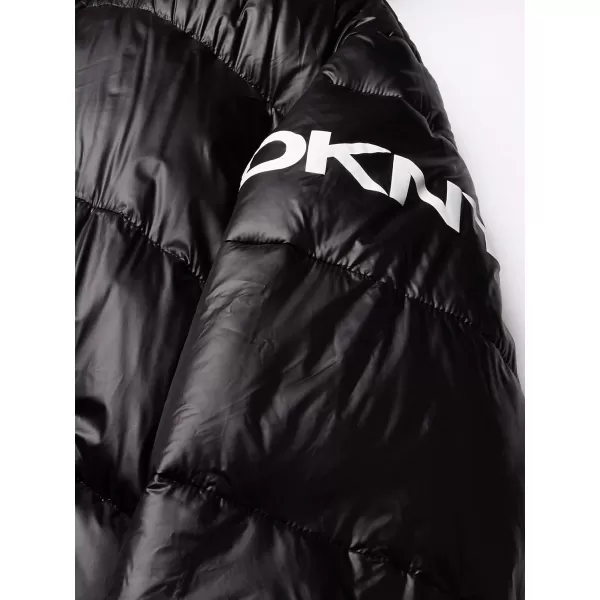 DKNY Mens Water Resistant Ultra Loft Hooded Logo Puffer Jacket Standard and Big amp TallBlack