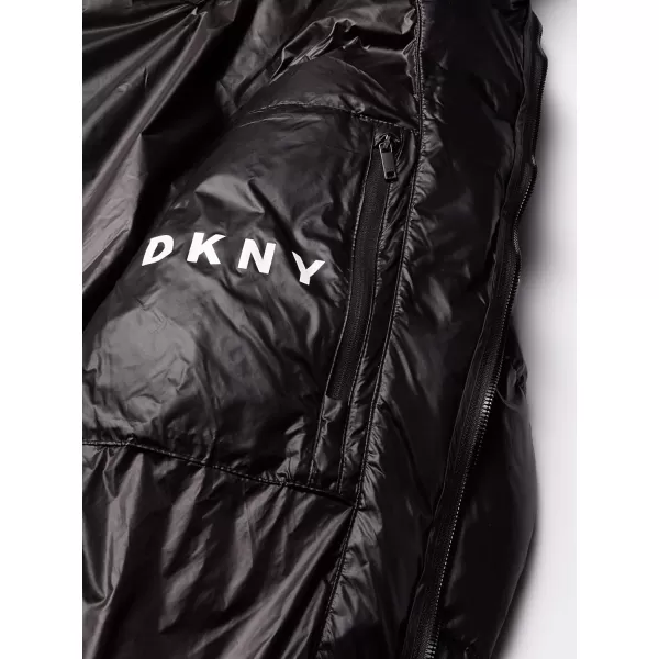 DKNY Mens Water Resistant Ultra Loft Hooded Logo Puffer Jacket Standard and Big amp TallBlack