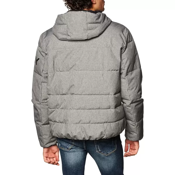 DKNY Mens Water Resistant Ultra Loft Hooded Logo Puffer Jacket Standard and Big amp TallHeather Grey