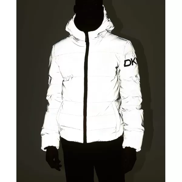 DKNY Mens Water Resistant Ultra Loft Hooded Logo Puffer Jacket Standard and Big amp TallReflective