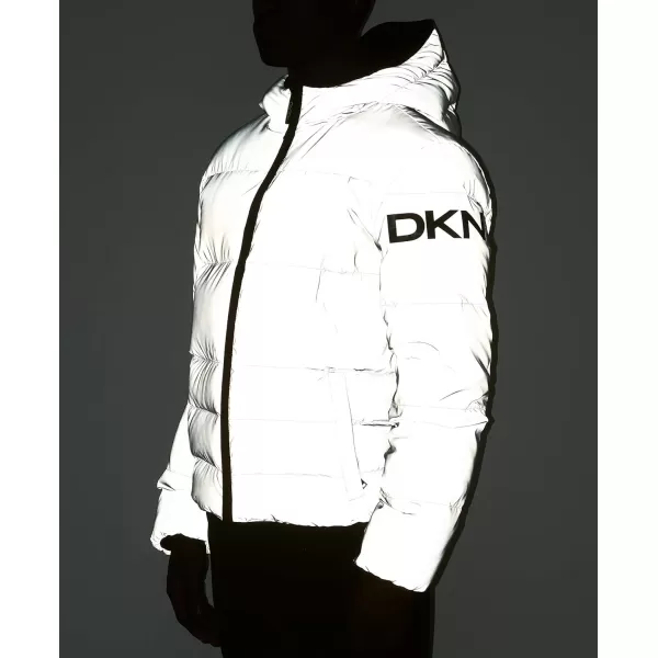 DKNY Mens Water Resistant Ultra Loft Hooded Logo Puffer Jacket Standard and Big amp TallReflective