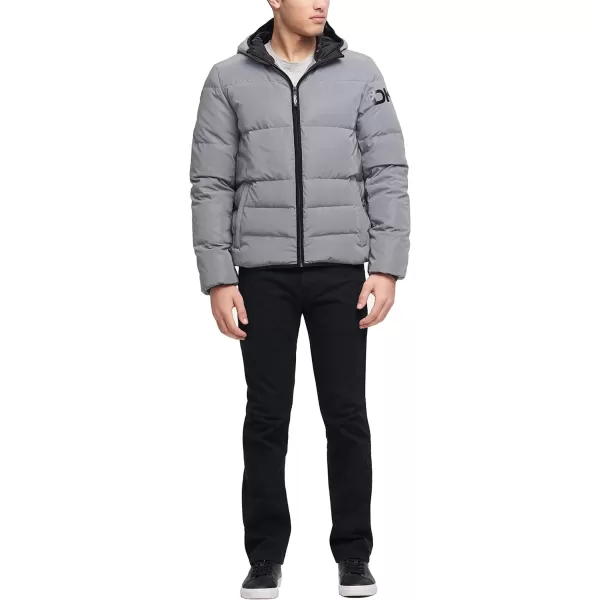 DKNY Mens Water Resistant Ultra Loft Hooded Logo Puffer Jacket Standard and Big amp TallReflective