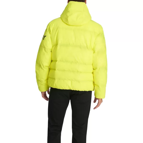 DKNY Mens Water Resistant Ultra Loft Hooded Logo Puffer Jacket Standard and Big amp TallYellow Reflective