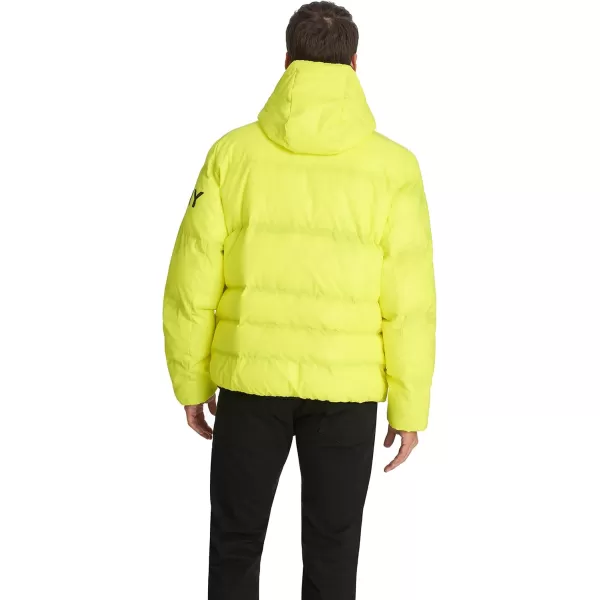DKNY Mens Water Resistant Ultra Loft Hooded Logo Puffer Jacket Standard and Big amp TallYellow Reflective