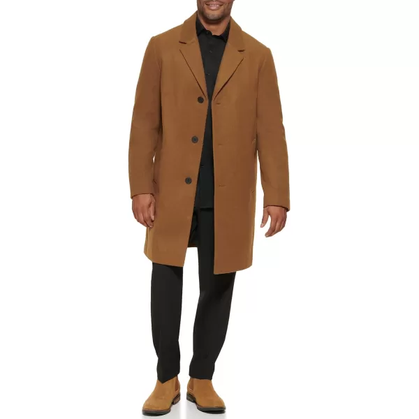 DKNY Mens Wool Blend Notch Collar CoatCamel