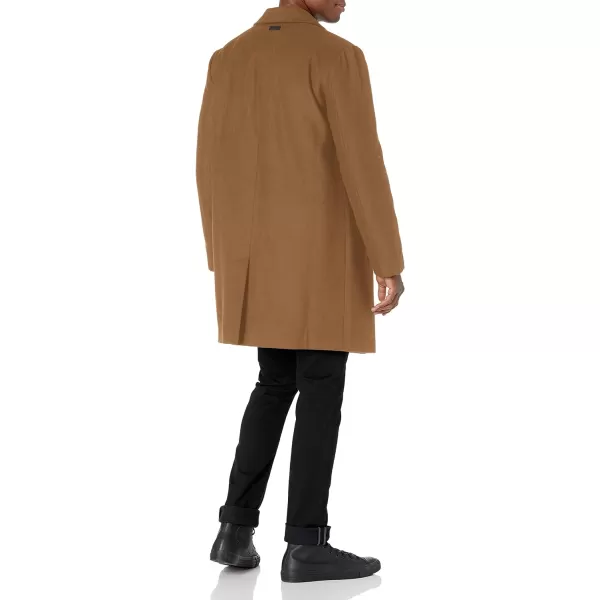 DKNY Mens Wool Blend Notch Collar CoatCamel