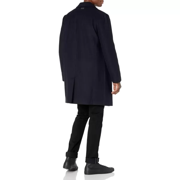 DKNY Mens Wool Blend Notch Collar CoatNavy