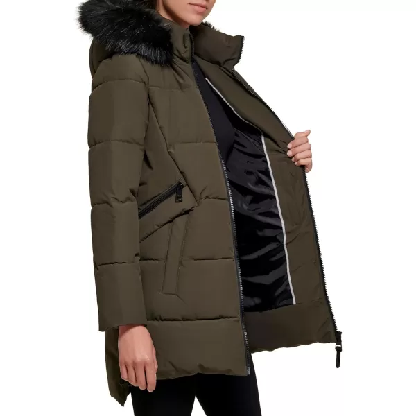 DKNY Womens Cold Weather Outerwear PufferLoden Multi