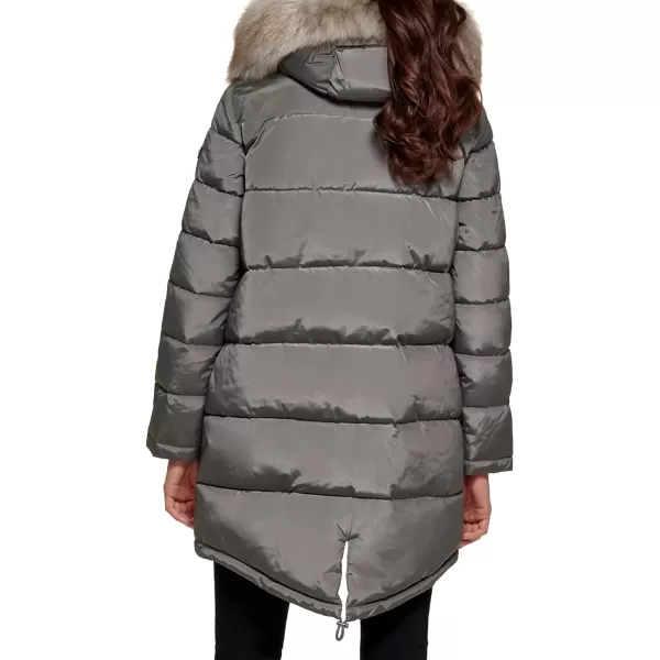 DKNY Womens Cold Weather Outerwear PufferSmoked Pearl