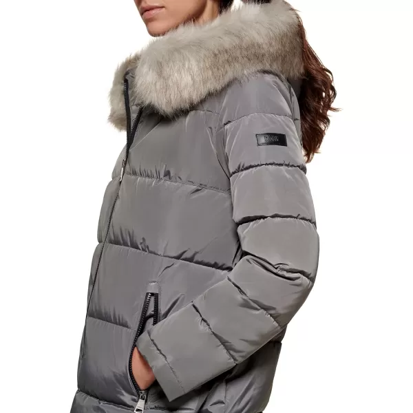 DKNY Womens Cold Weather Outerwear PufferSmoked Pearl