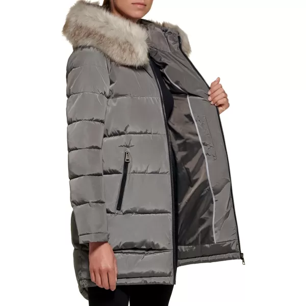 DKNY Womens Cold Weather Outerwear PufferSmoked Pearl