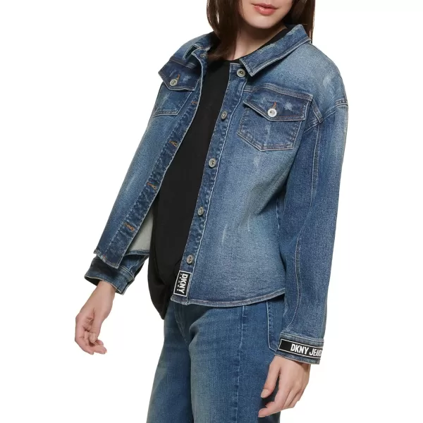 DKNY Womens Denim Trucker JacketMed Wash Denim