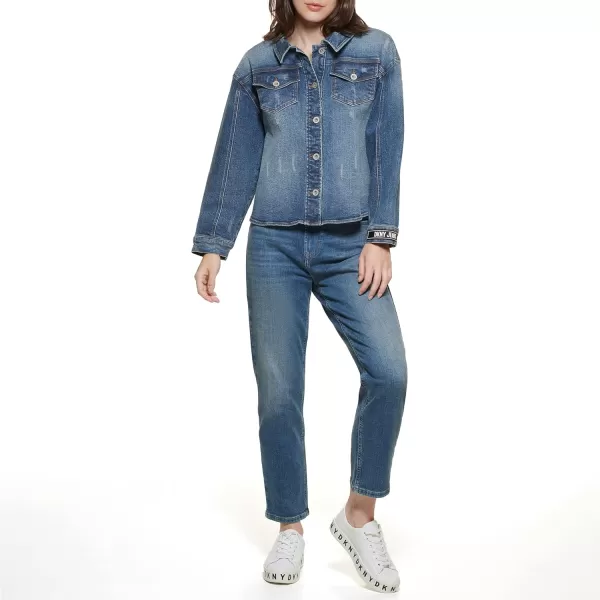 DKNY Womens Denim Trucker JacketMed Wash Denim