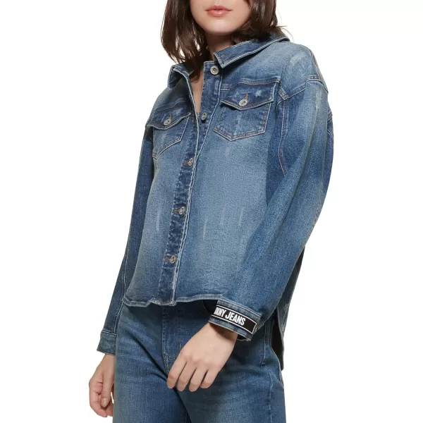 DKNY Womens Denim Trucker JacketMed Wash Denim