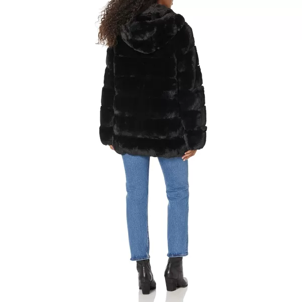 DKNY Womens Faux Fur Hooded Outwear CoatBlack