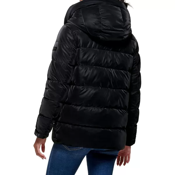 DKNY Womens Faux Fur Lined Hood Puffer JacketBlack