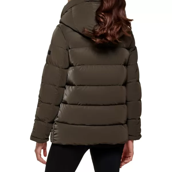 DKNY Womens Faux Fur Lined Hood Puffer JacketLoden