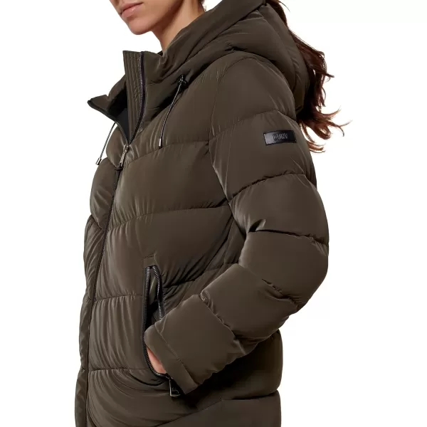 DKNY Womens Faux Fur Lined Hood Puffer JacketLoden