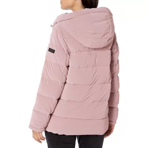 DKNY Womens Faux Fur Lined Hood Puffer JacketRosewood