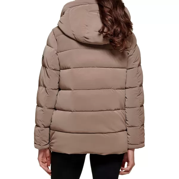 DKNY Womens Faux Fur Lined Hood Puffer JacketTaupe